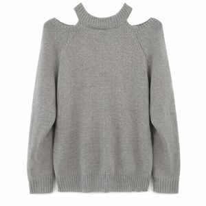 Everly Gray Cold Shoulder Knit Sweater Small